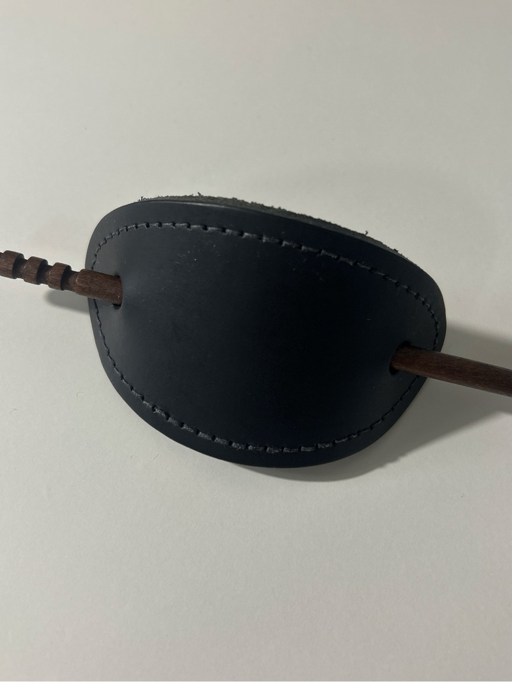 Black Leather Hair Slide with Wooden Stick